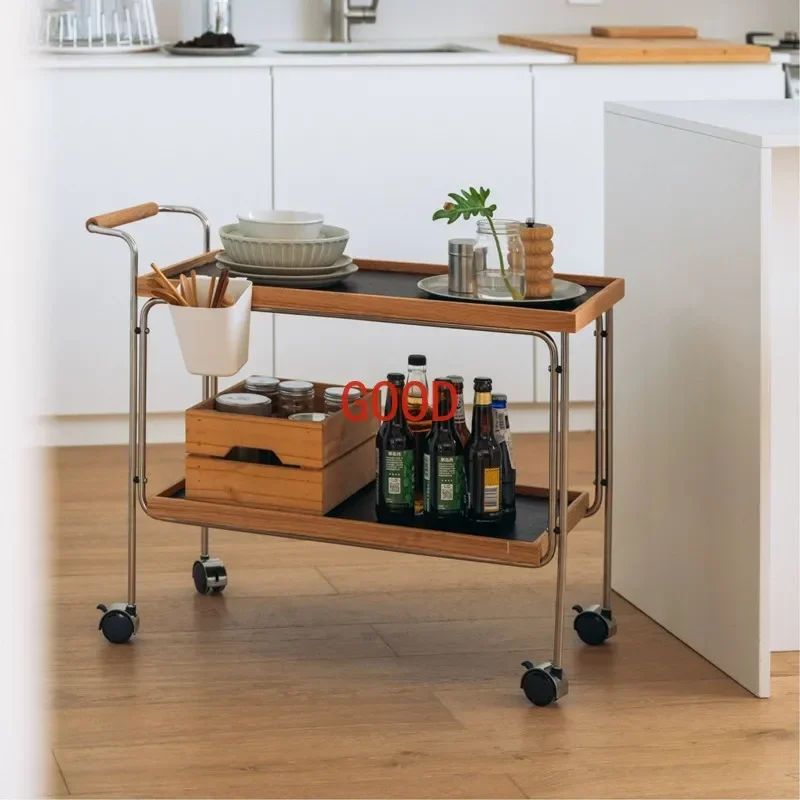 TAO Living Room Cart Coffee Table Shelf Home Sofa Solid Wood Side Table Bookshelf Magazine Snacks Storage Rack Balcony End Table