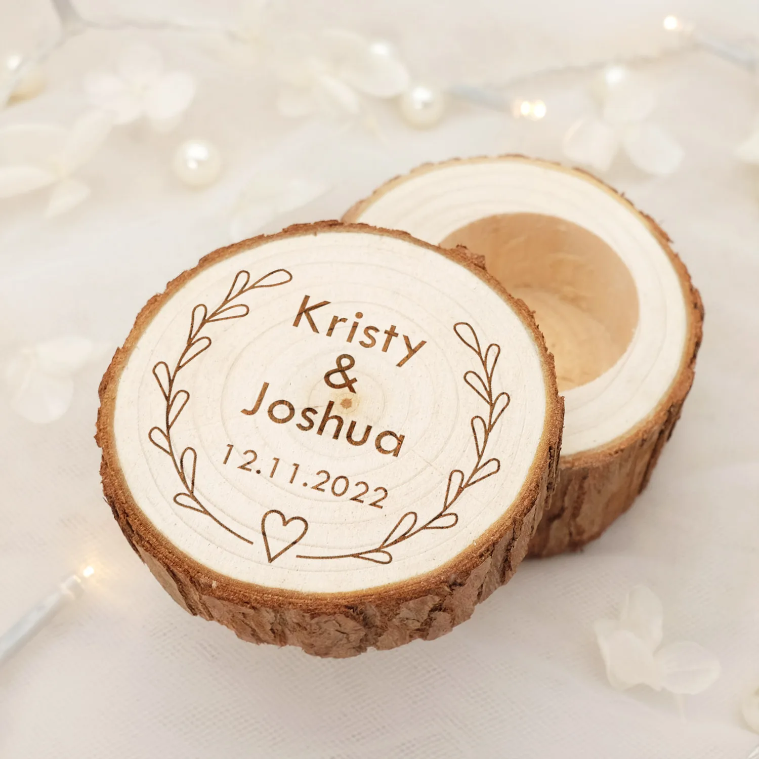 Personalized Rustic Wedding Ring Box Custom Your Names Date Wedding Ring Bearer Wooden Rings Holder Engagement Anniversary Gift