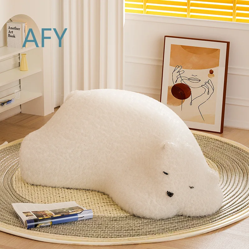 Lazy Sofa Plush Bear Animal Floor Seat for Kids Single Seating Cushion for Living Room Arctic Bear Design Low Height