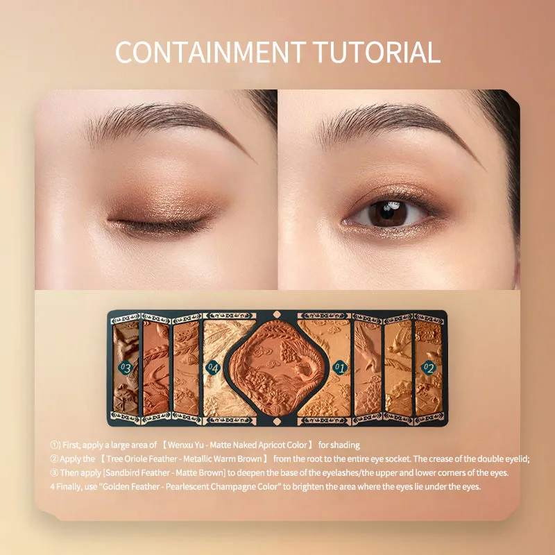 Huaxizi geprägte Lidschatten-Rouge-Make-up-Palette, Sandelholz-braune Farbe, Highlights-Mischung, vielseitiges Make-up im chinesischen antiken Stil