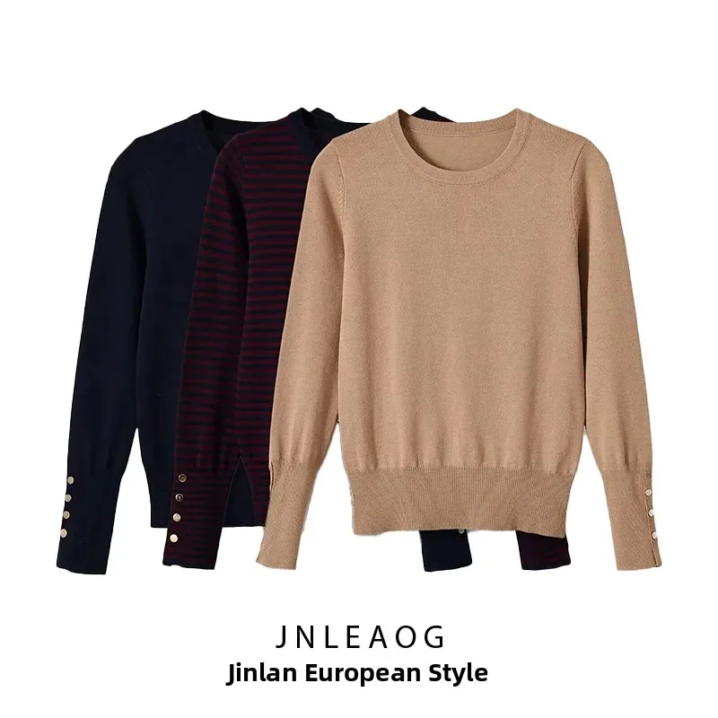 JNLEAOG Comfortable Casual round Neck Knitted Sweater Basic Multi-Color Women's Fashion Autumn New Arrival Polyester Fiber