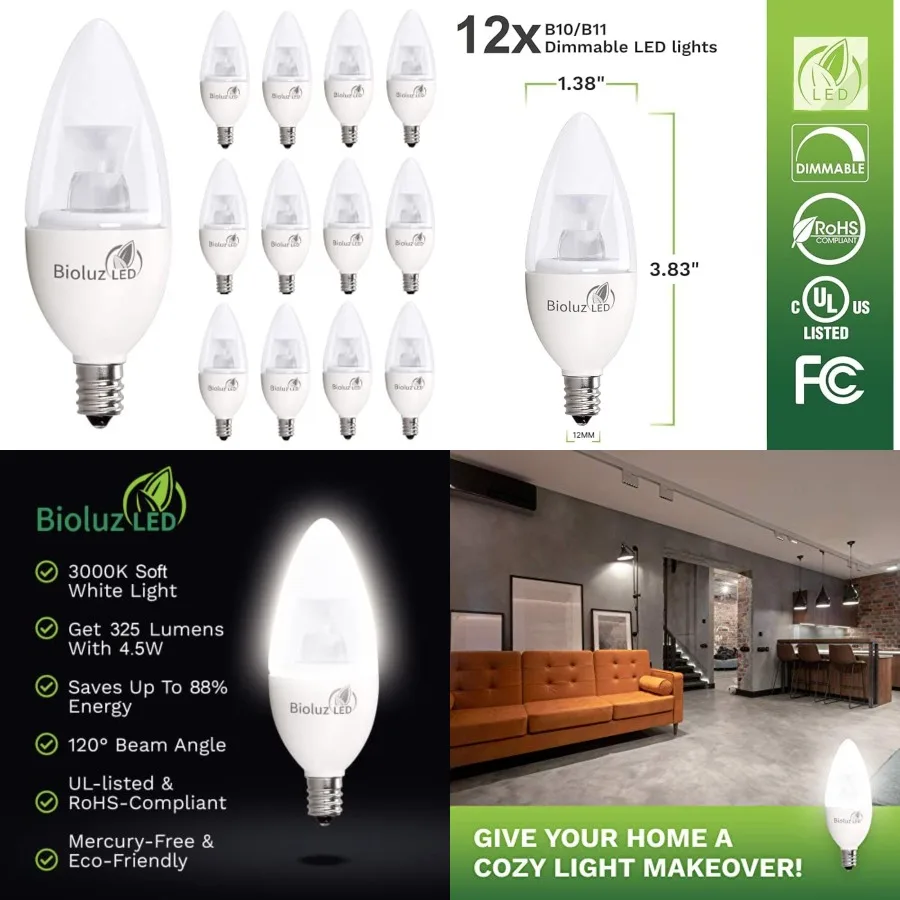 Light Bulb 40 Watt Candelabra 4.5W Dimmable Candelabra LED Bulbs C37 E12 Led Bulb, 325 Lumens, 0° Beam Angle 3000K Soft White L