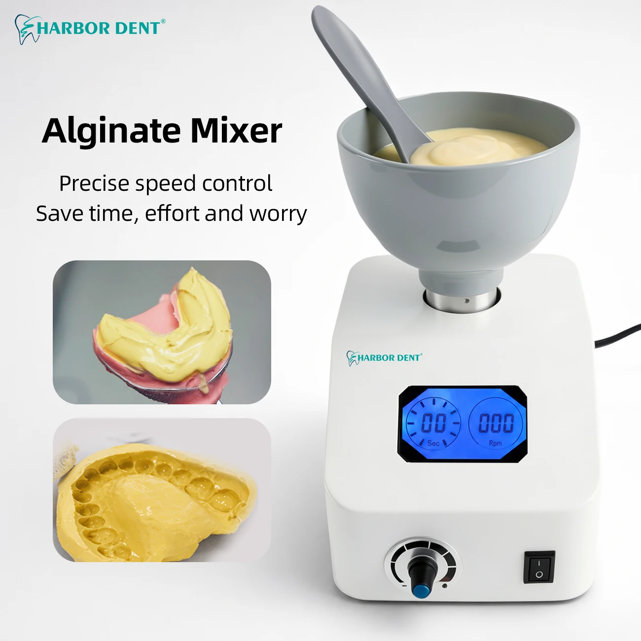 Alginate Mixer Lab Printer Adjustable Speed 700ML Non-Stick Material Mixing Bowl Gypsum Blender 300RPM Dentistry