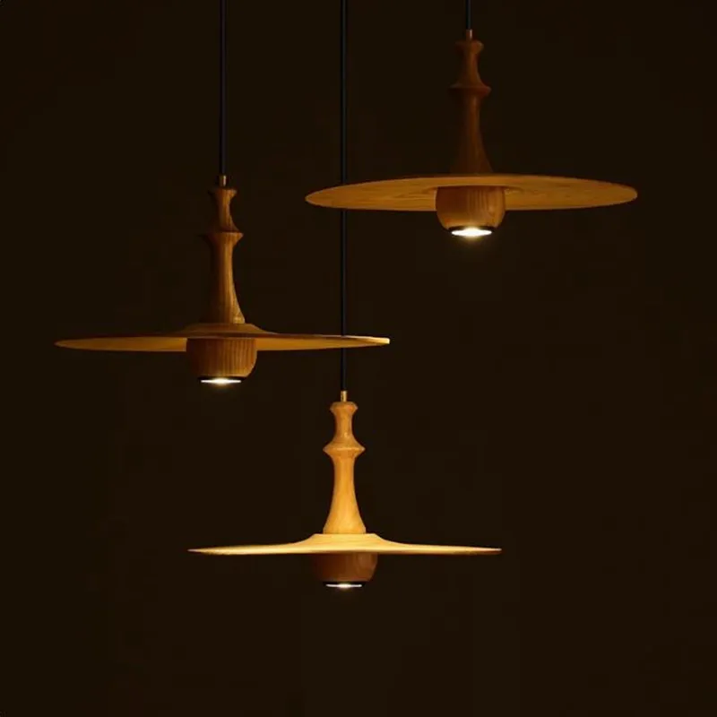 

LED GU10 Home Decor Restaurant Study Bar Bedside Tea House Bar Designer Minimalist Black Solid Wood Flying Saucer Pendant Lights