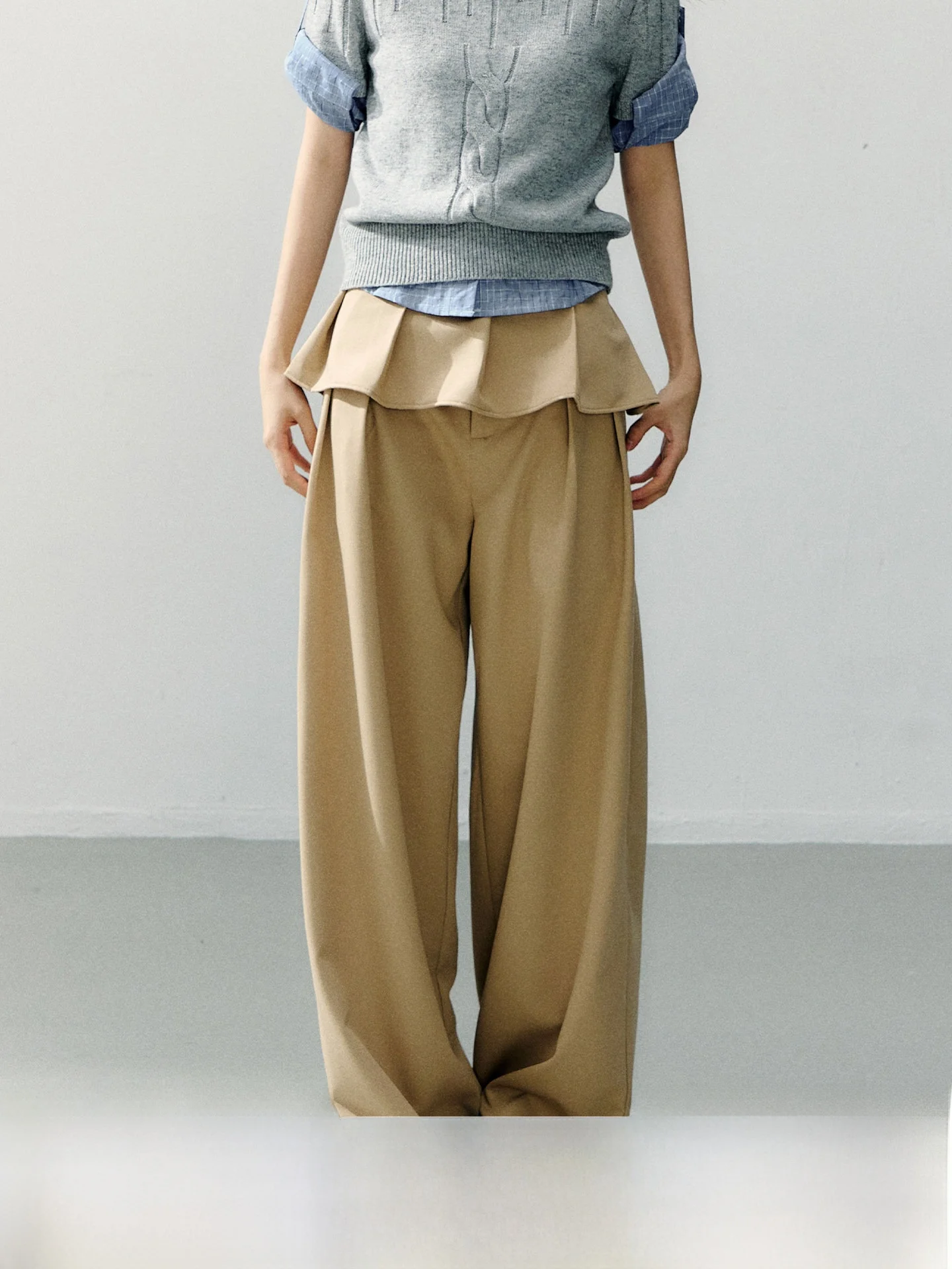 

7Shiftin Original Design Removable Lace Trim Khaki Casual Pants Early Spring Loose Versatile Drapey Long Pants for Women