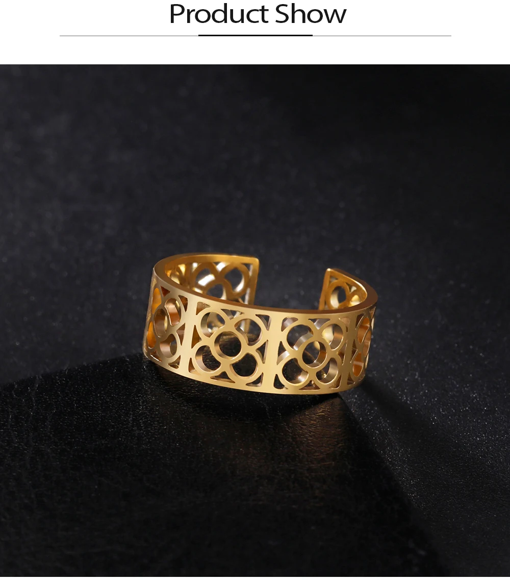 COOLTIME Barcelona Blumen verstellbare Ringe für Männer Frauen Edelstahl offene Fingerringe Blumen Schmuck Geschenk – Detail 6