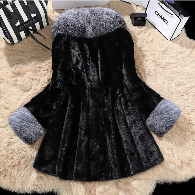 Women's new fox collar long velvet mink coat women's mink fur coat casual warmth