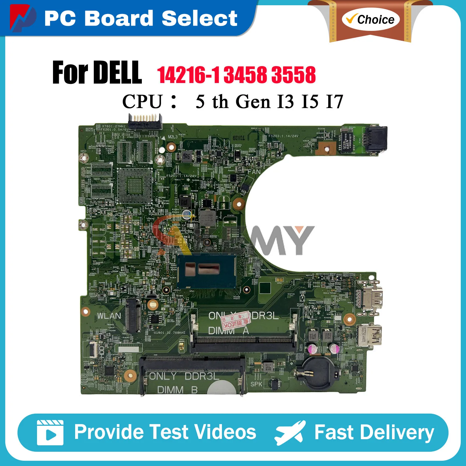 

14216-1 Motherboard For DELL Inspiron 15 3458 3558 with i3 i5 i7 CPU CN-0MHDT2 0MY4NH IRIS DDR3 100% Fully Tested