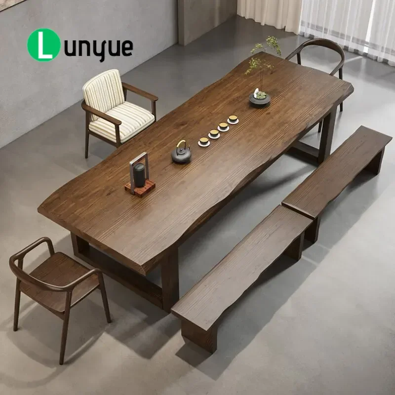 New Chinese Style Solid Wood Tea Table and Chair Set for Living Room Balcony Office Home Furniture Log Coffee Table Combo