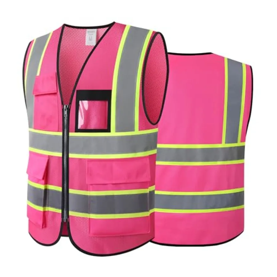 

Reflective High Visibility Safety Vest for Men Women with Pockets Zipper Front Meets ANSI/ISEA Standards