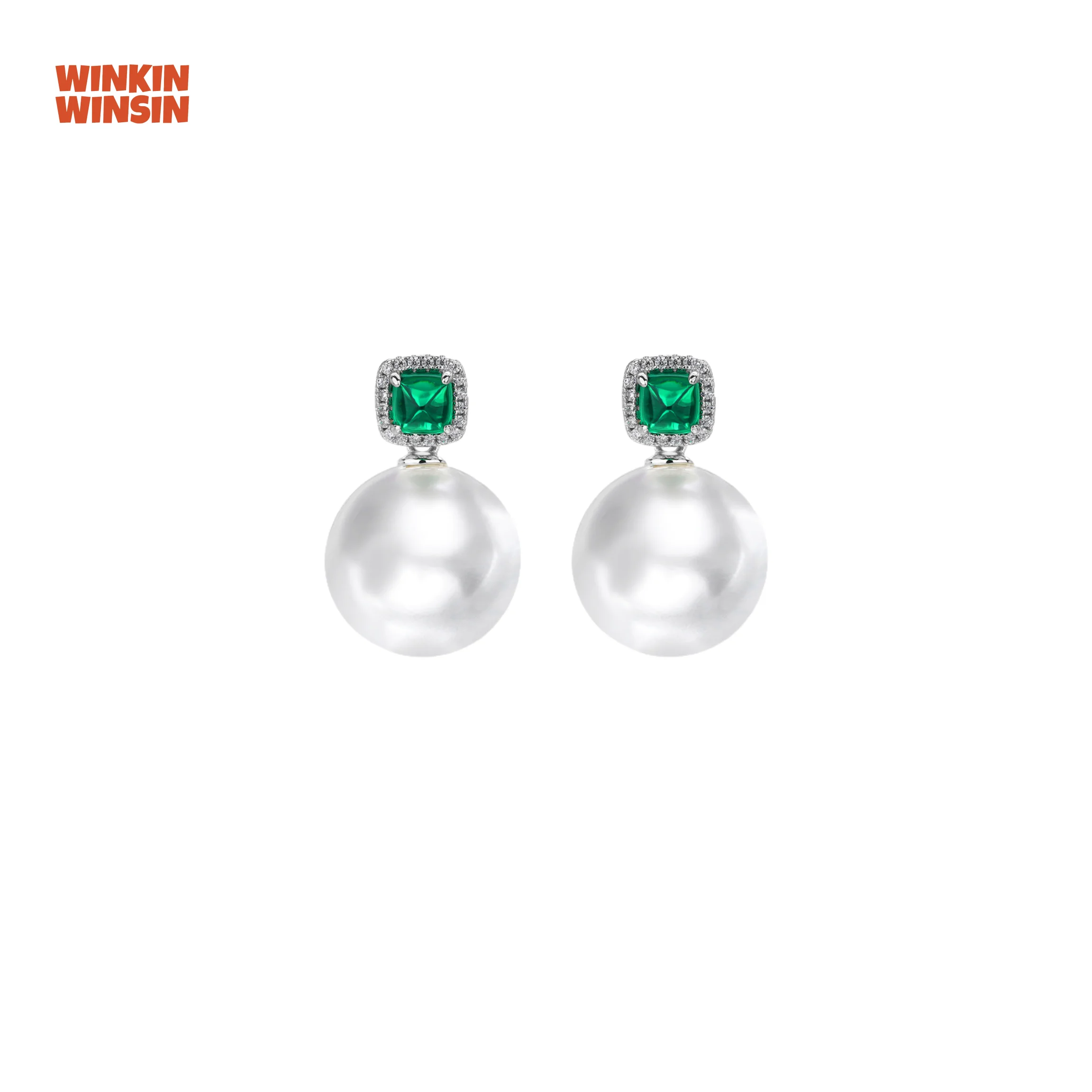 

WINKIN WINSIN бренд MCT стерлингового серебра 925 пробы, выращенные в лаборатории драгоценные камни, высокоуглеродистые бриллианты, изумрудные жемчужные серьги-гвоздики, ювелирные изделия