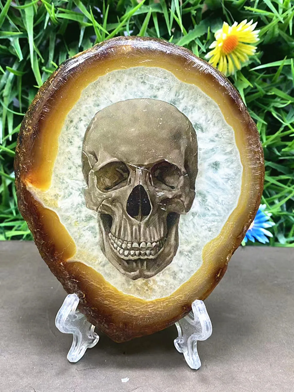 Plaque en agate de cristal de quartz imprimée - Décoration d'intérieur - Pièce décorative - Cadeau pour les autres - Livré avec un support