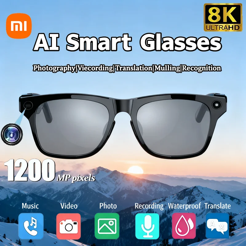 

Xiaomi 8K AI Smart Glasses 1200MP HD Multifunctional Chat GPT Translate Camera Call Voice Bluetooth 5.3 Assistant Music Control