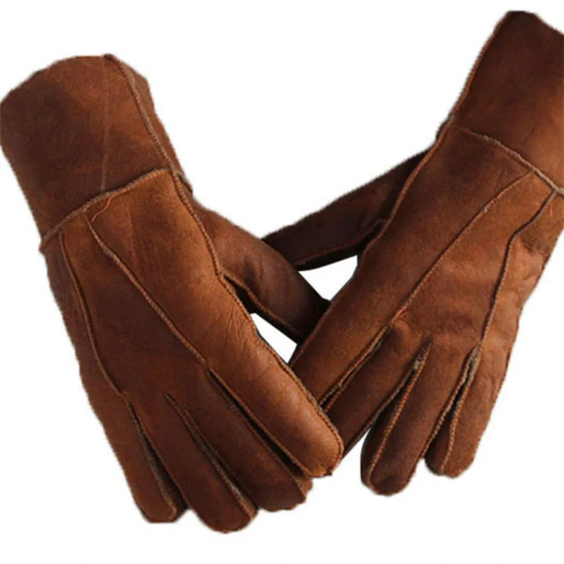 Fur gloves Sheepskin Wool Outdoor Cycling Gloves Unisex Thickened Winter Finger Gloves in Stock