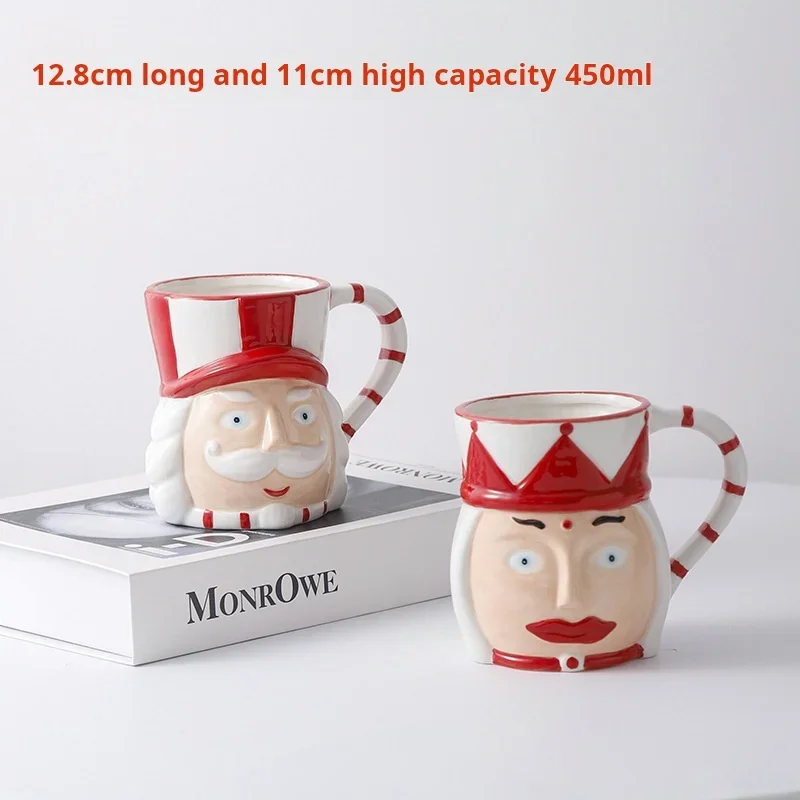 Christmas Nutcracker King Queen Ceramic Couple Mugs Soldier Face Design Themed Drinkware Holiday Gift Set for Lovers Gift