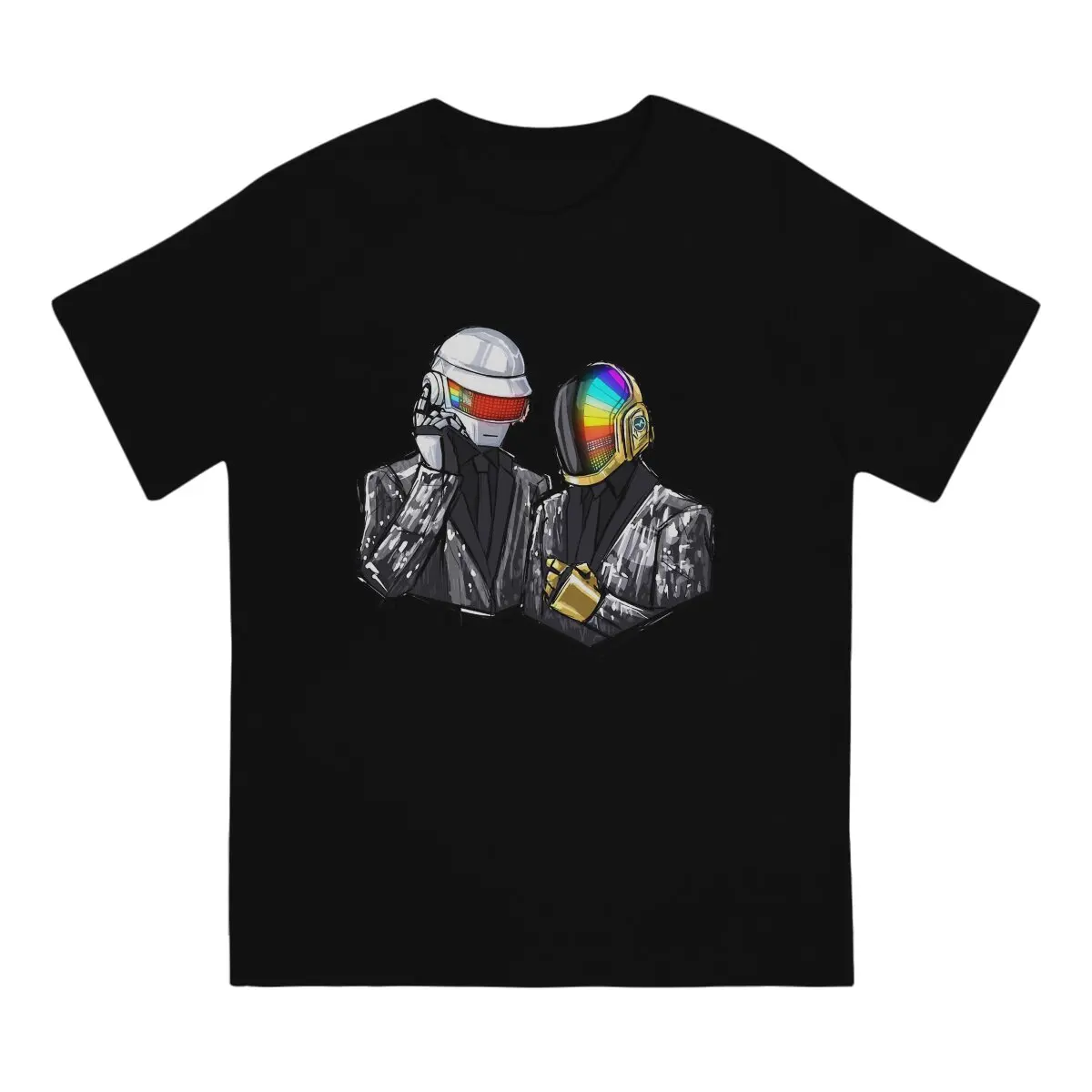 Daft Punk Electronic Production Band Men's TShirt Au Revoir Helmet Individuality T Shirt Original Sweatshirts New Trend