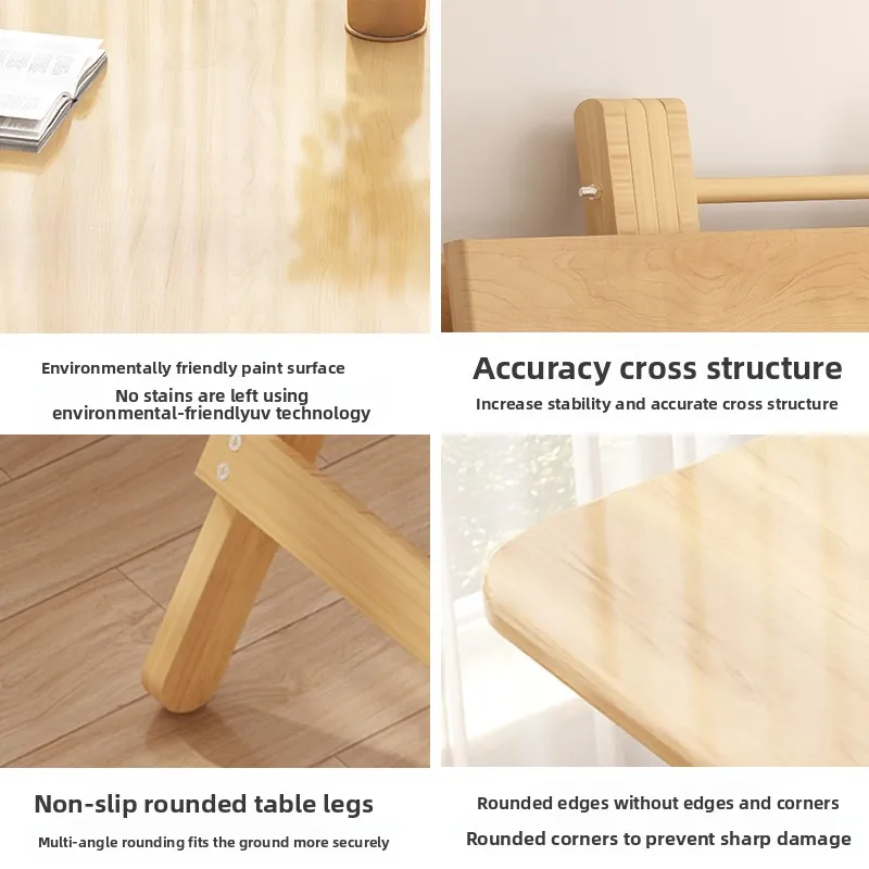 Solid Wood Rectangular Foldable Table Portable Dining Table for Home Small Apartment Balcony Bay
