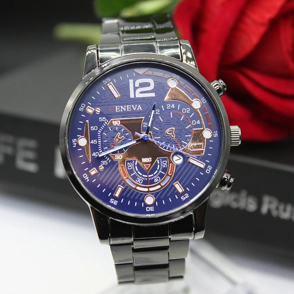 طقم سوار سوار من الجلد الفاخر ، ساعة ميكانيكية للرجال ، رقمية ذهبية للأعمال ، طالب بسيط ، السفر في الهواء الطلق ، 2 2.1