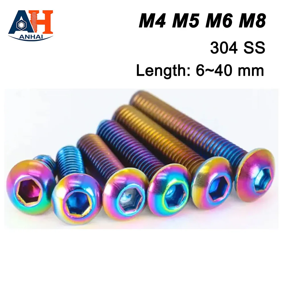 304 SS Round Button Head Hexagon Screw Rainbow Colourful Motorcycle Allen Socket M4 M5 M6 M8s