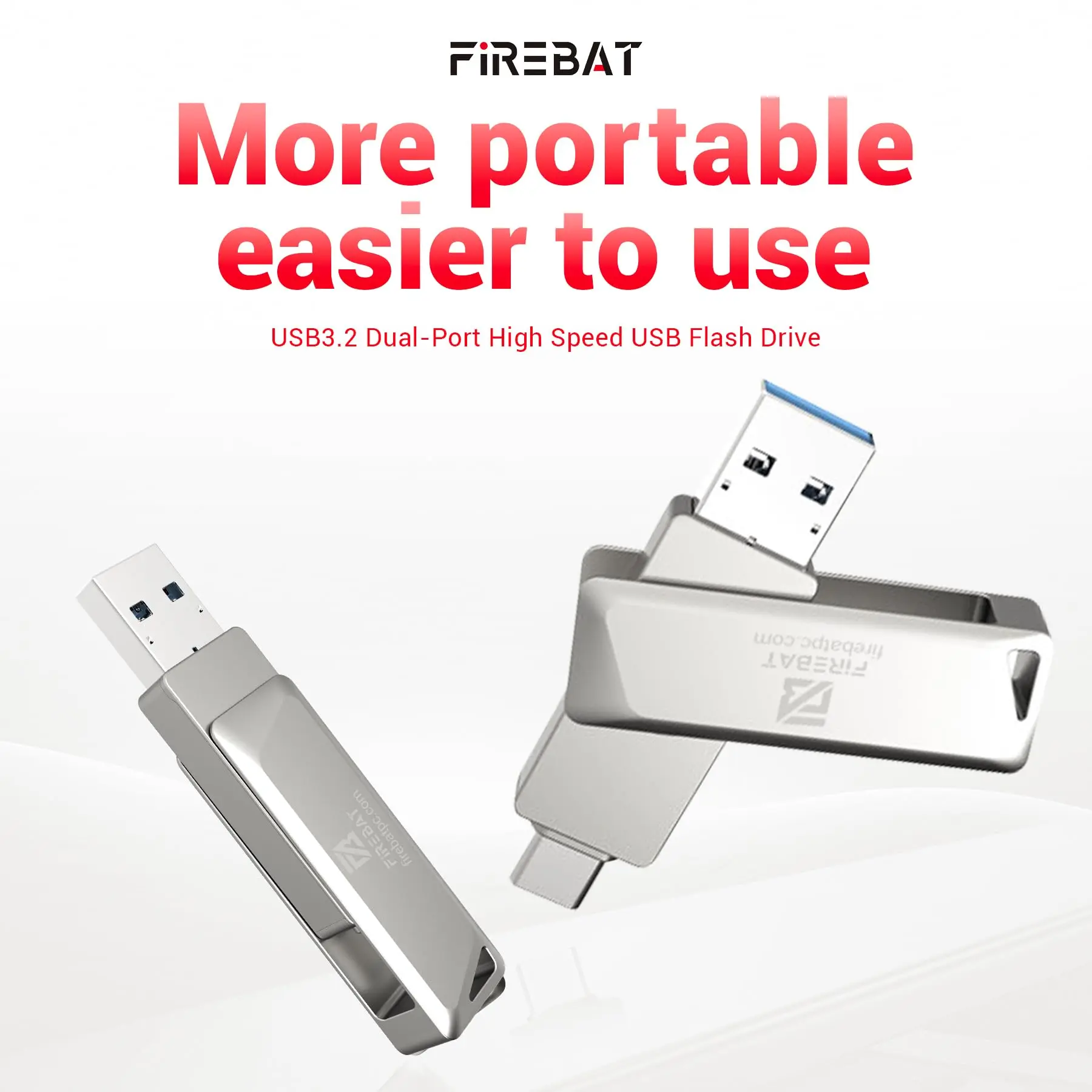 محرك أقراص فلاش Firebat USB، محرك أقراص USB-C وUSB-A سعة 64 جيجابايت مزدوج 2 في 1 وUSB-A 3.2، لهاتف iPhone 15 وما بعد ذلك، هاتف Android، Tablet، MacBook،