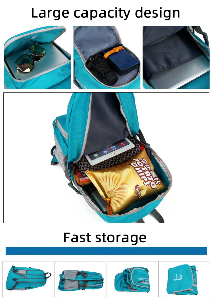 28l packbarer Rucksack faltbare ultraleichte Outdoor-Reisetasche großer zusammen klappbarer Rucksack Wander reise rucksack Bergsteiger-Tages rucksack Geringes Gewicht hohe Kapazität Wasserabweisendes Gewebe Top Punc – Detail 9