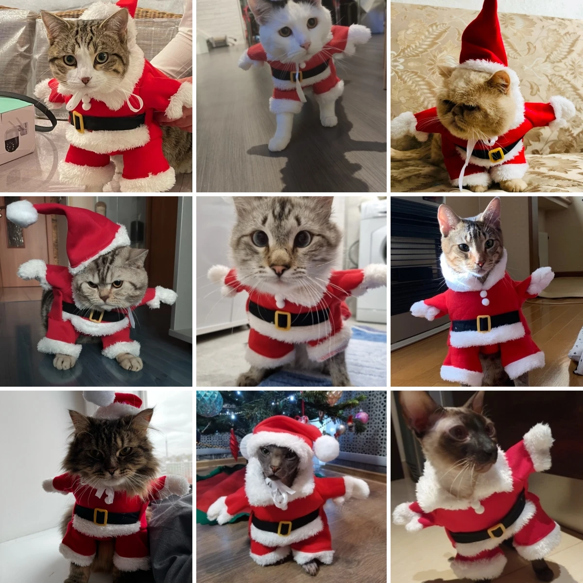 Weihnachts-Haustierkostüm für kleine und mittelgroße Hunde, Katzen, süßer Weihnachtsmann, Katzenkleidung, lustige Party-Anzieh-Katzen-Overall, Sphynx-Bekleidung – Detail 7