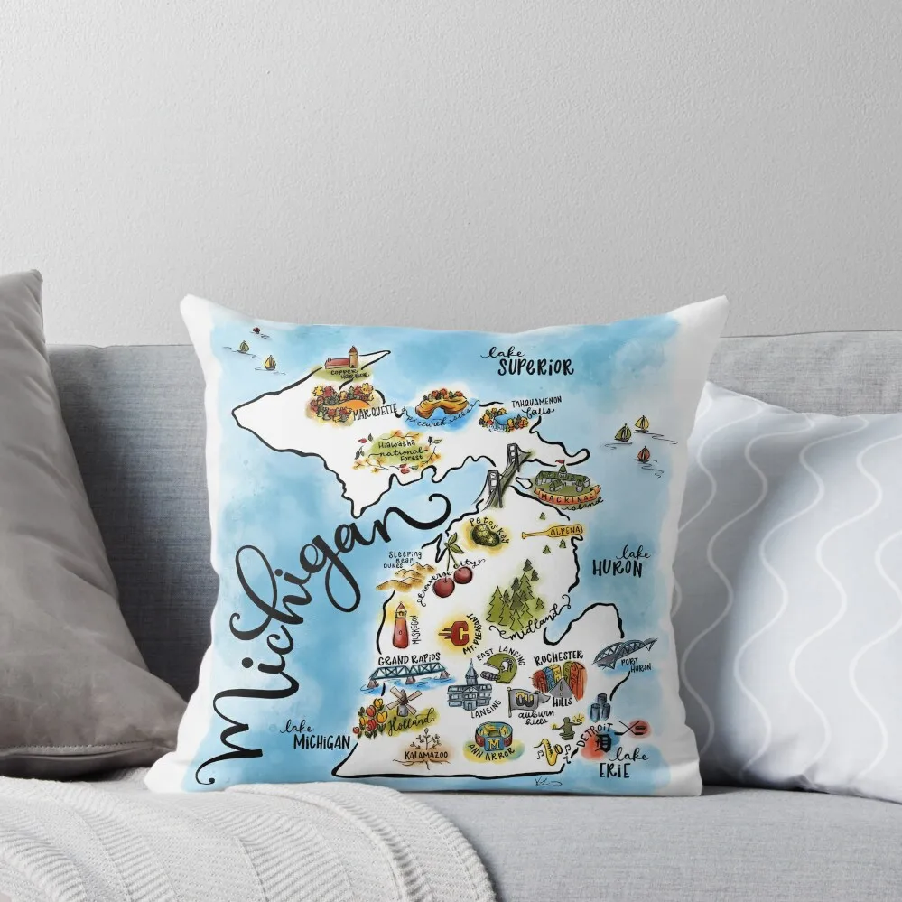 

Map for Michiganers Throw Pillow Sitting Cushion Pillowcases Bed Cushions pillow pillowcase Christmas Cushion For Home pillow