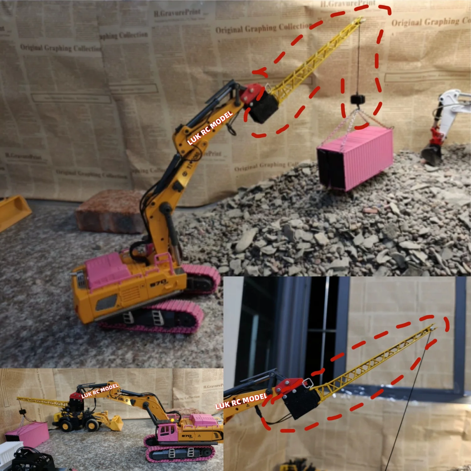 1/50 Electric Metal Boom Attachment Plastic 3D Print Crane for Yigong Attachments Accessories YG 970 Excavator Model RC 520 Digg