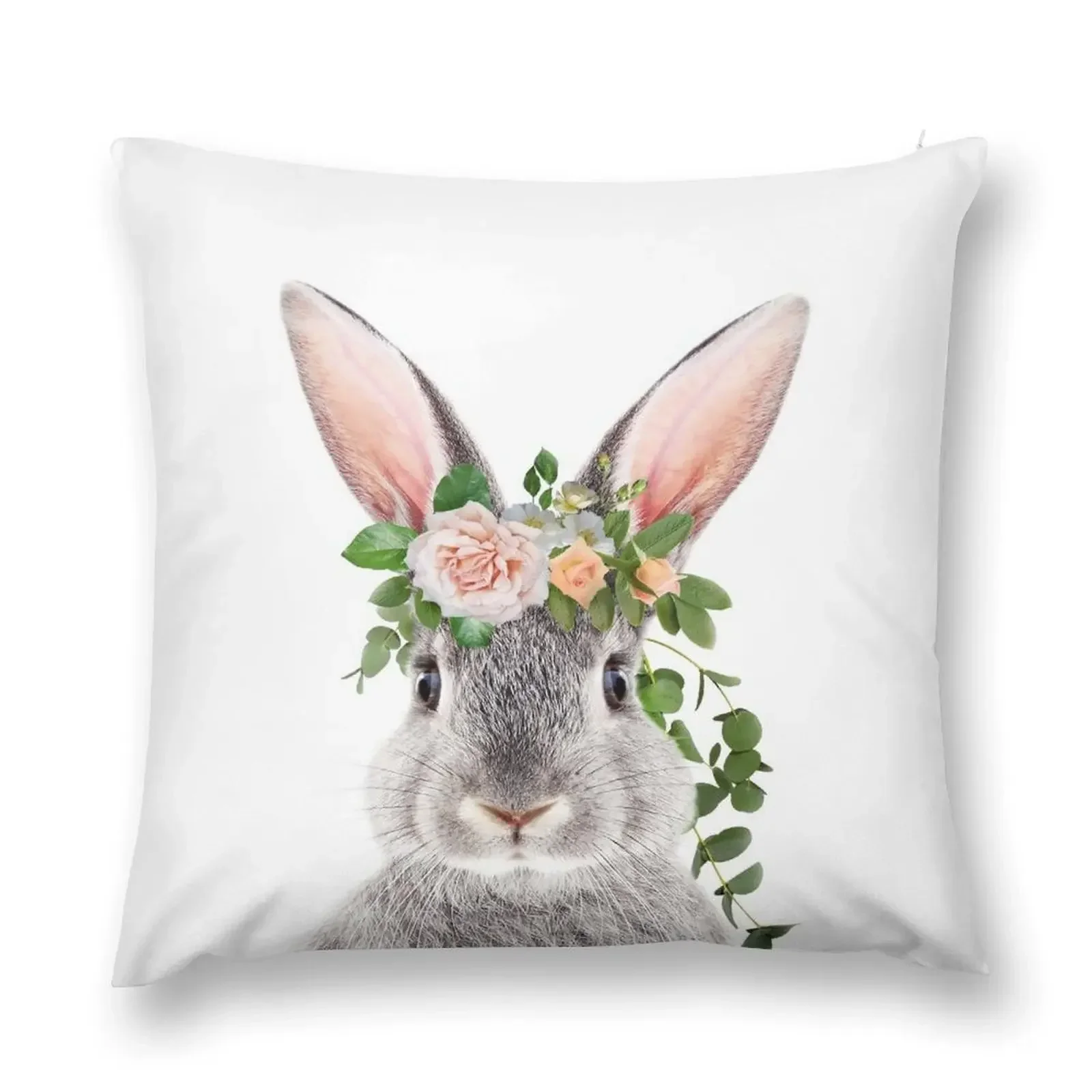 

Bunny With Flower Crown, Baby Animals Art Print by Synplus Throw Pillow Pillow Covers Decorative Sofa Cushions pillow