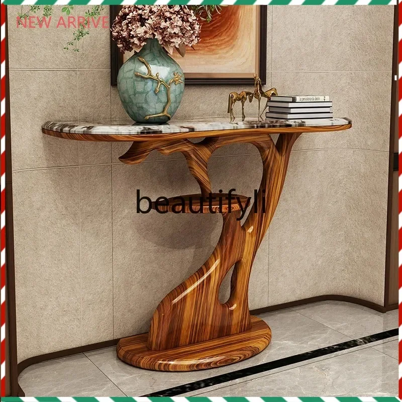 New arrive  New Chinese ebony entrance hall entrance cabinet marble countertop living room aisle light luxury edge cabinet