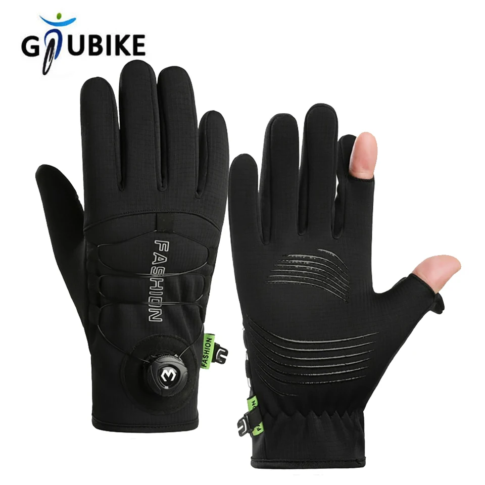 GTUBIKE Winter Warm Outdoor Riding Bike Fishing Polar Fleece Gloves Exposed Two-finger Touch Screen Non-slip Waterproof Glove
