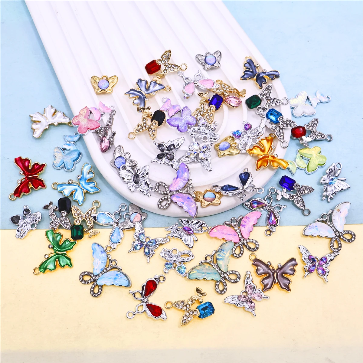 6Pcs Various Crystal Butterfly Charm Color Alloy Pendant for Women DIY Jewelry Making Charming Earrings Necklace Bracelet Acces