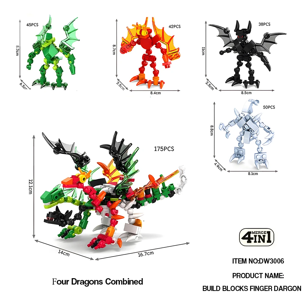 Giocattolo di assemblaggio di blocchi di insetti Deformato Punta delle dita Drago Lucertola Dinosauro Meccanico Punk Puzzle educativo Modello animale CH