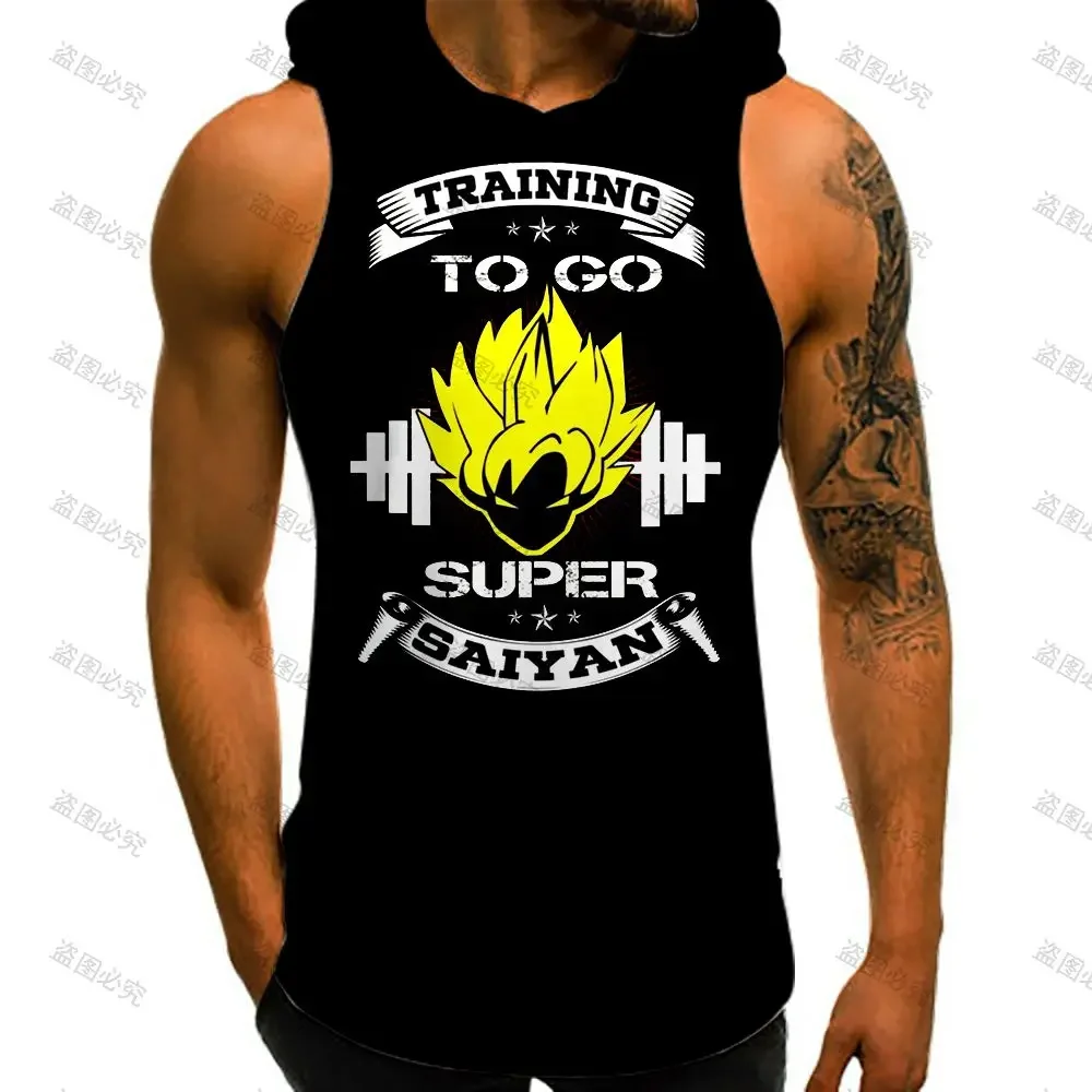 Vest With Hood Sexys Man Dragon Ball Z Oversized T-shirt Harajuku Style Tops Anime New Men's Clothes Sleeveless Vests Streetwear