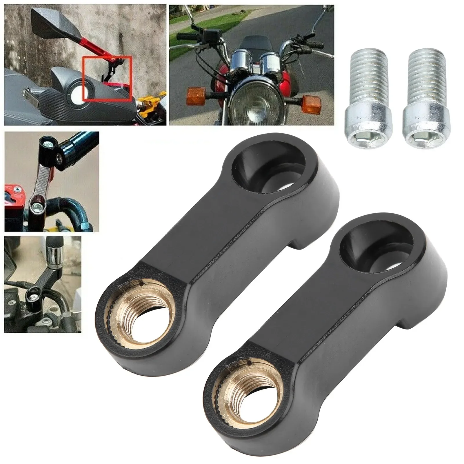 2pcs 0.4in M10 Motorcycle Mirror Riser Spacers Extension Adapter Universal Accessory