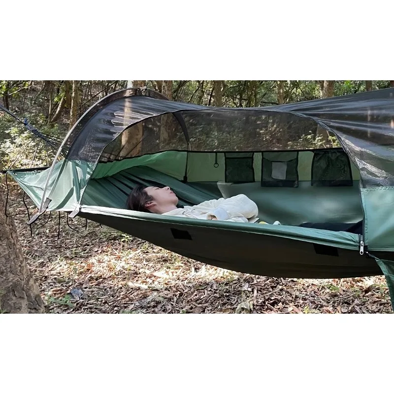 Hammock, outdoor adult thickened anti-rollover new mosquito-proof sunshade camping air tent double large hammock