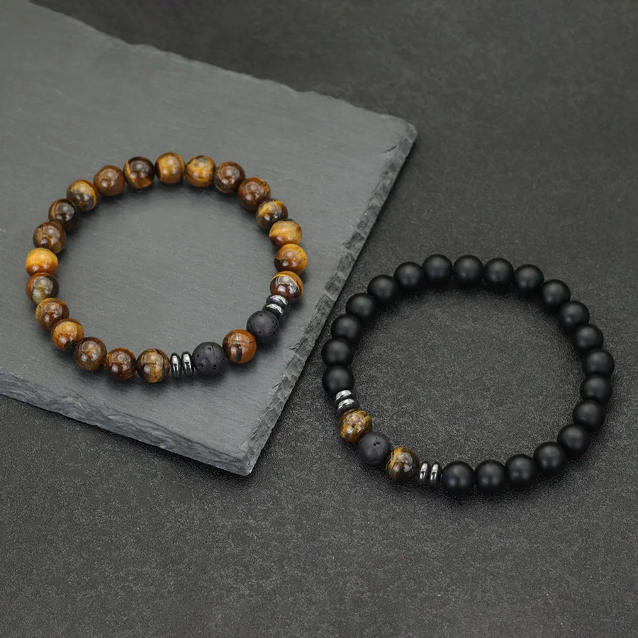 2Pcs 8mm Natural Malachite Men Beaded Bracelet Handmade Meditation Braclet Homme Casual Matching Jewelry Set Gift for Him