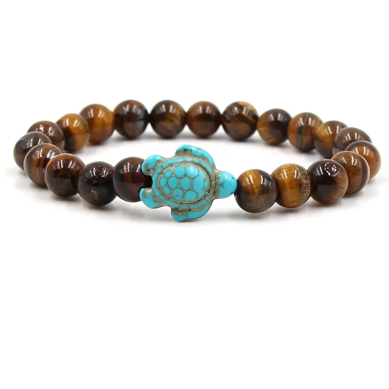 Green Turquoise Turtle Volcanic Stone White Pine  Natural  Chakra Gemstone Bracelets Bangle Jewelry for Women Men