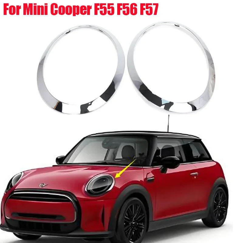 Frame Surround Bezel Replacement For Mini Cooper F55 F56 F57 2014-2021 Chrome Head Lamp Cover OE 51137300631 51137300632 2Pcs