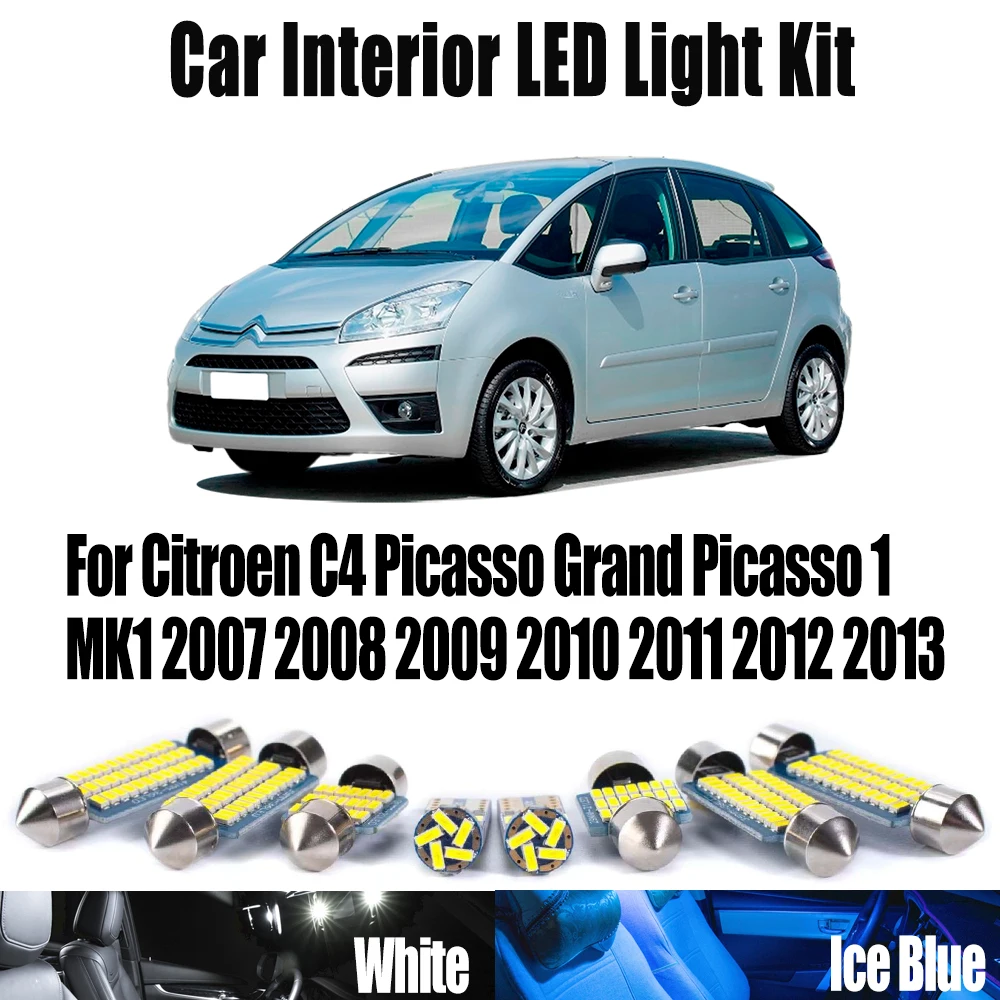 

14Pcs For Citroen C4 Picasso Grand Picasso 1 MK1 2007 2008 2009 2010 2011 2012 2013 Canbus LED Bulbs Interior Reading Light Kit