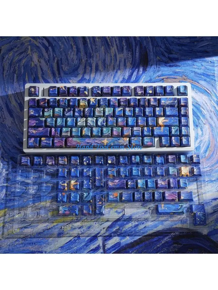 H37F Cartoon Themed 130 PBT Keycap Set With Through Design Enhances Nighttime Visual Keycaps