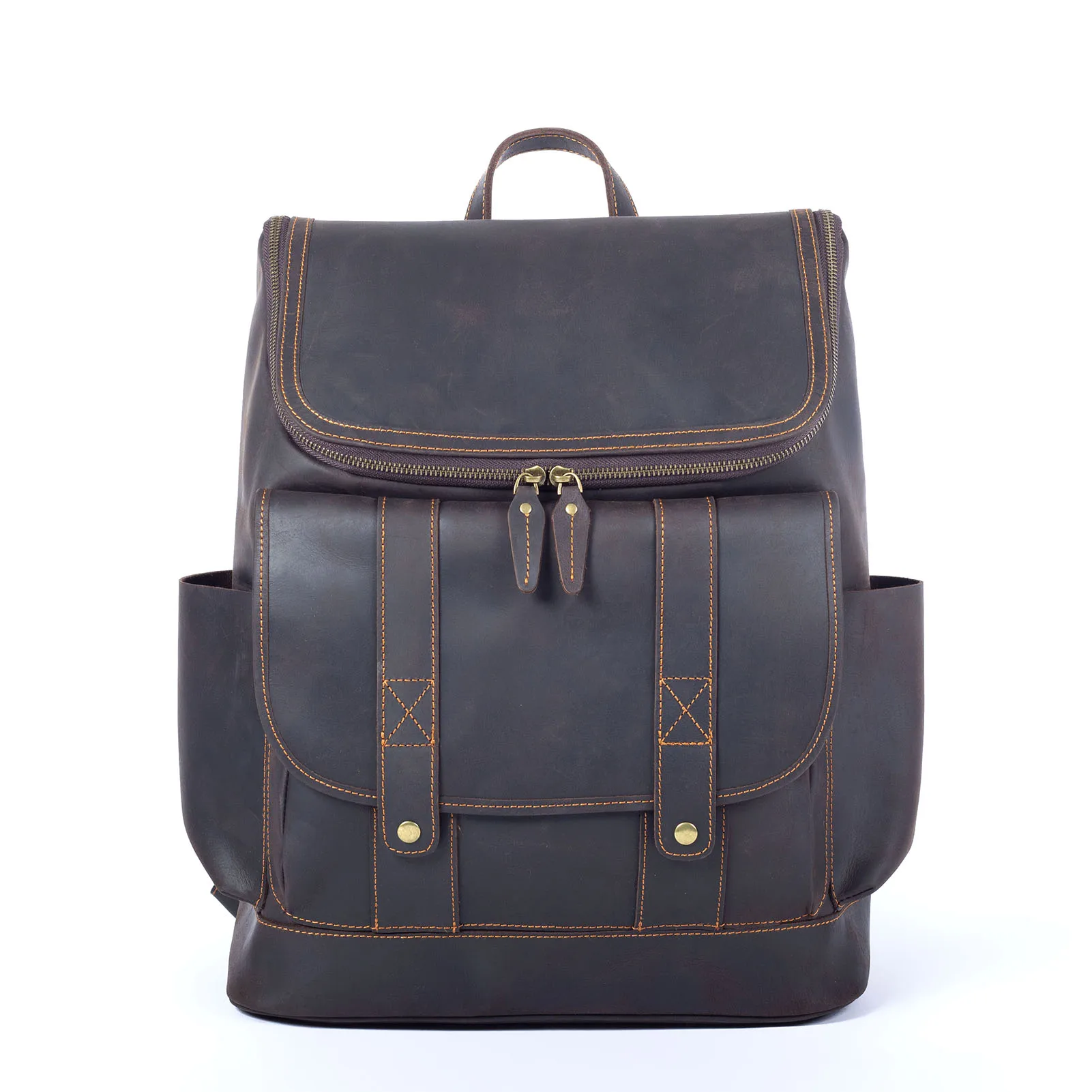Vintage Echtleder Herrenrucksack Große Kapazität Top-Grain Leder Laptop-Umhängetasche Crazy Horse Tasche Mode für Männer – Detail 7