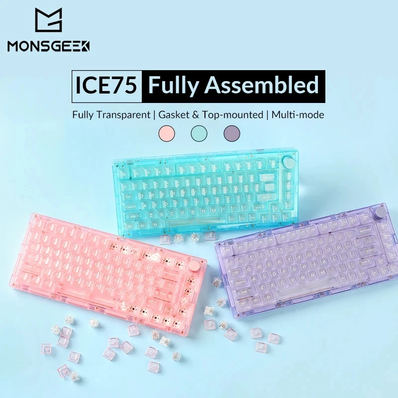 

Akko MonsGeek ICE 75 Mechanical Keyboard Multi Modes RGB Backlit Acrylic Case with Fully Transparent PC Keycaps