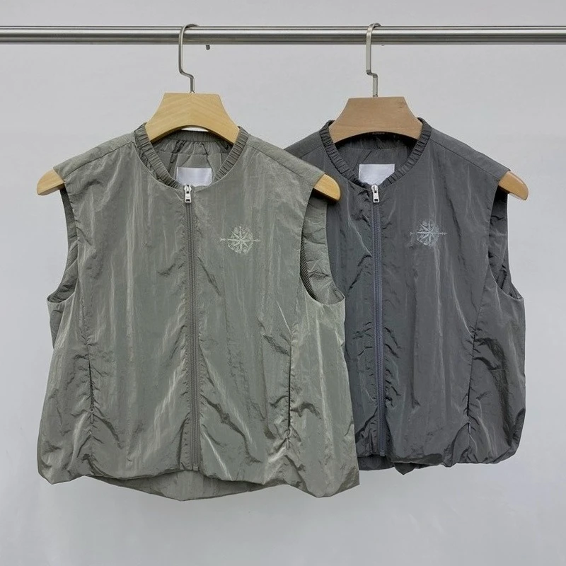 Women's Golf Vest 2026 Fall New Korean Style Versatile Fashion Sporty Comfortable Zip-Up Crew Neck Print Lightweight Breathable