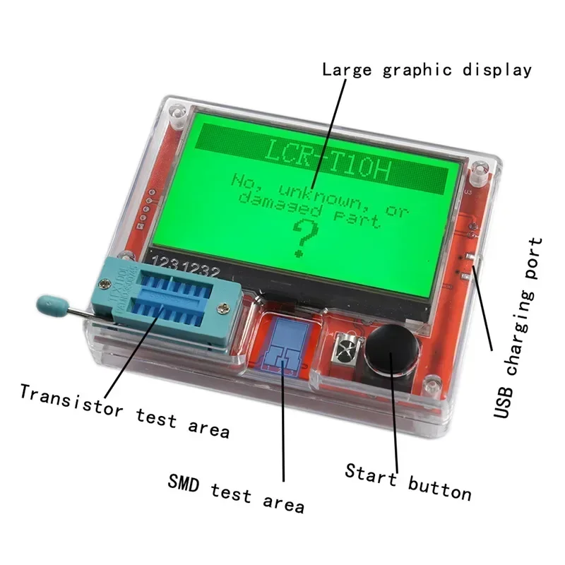 Imagem -03 - Transistor de Exibição Gráfica de Tela Grande Multifuncional Resistência e Capacitância Testador Mos Lcr-t10h com Bateria de Lítio