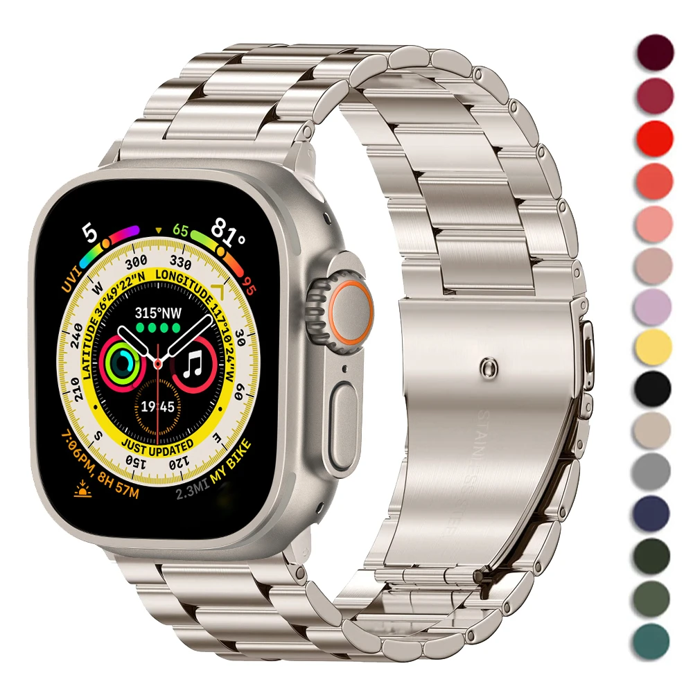 Cinturino in acciaio inossidabile a tre perline per cinturino Apple Watch 49mm 38 40 41 42 44 45 46mm cinturino in metallo per iWatch Series 10 9 8 7