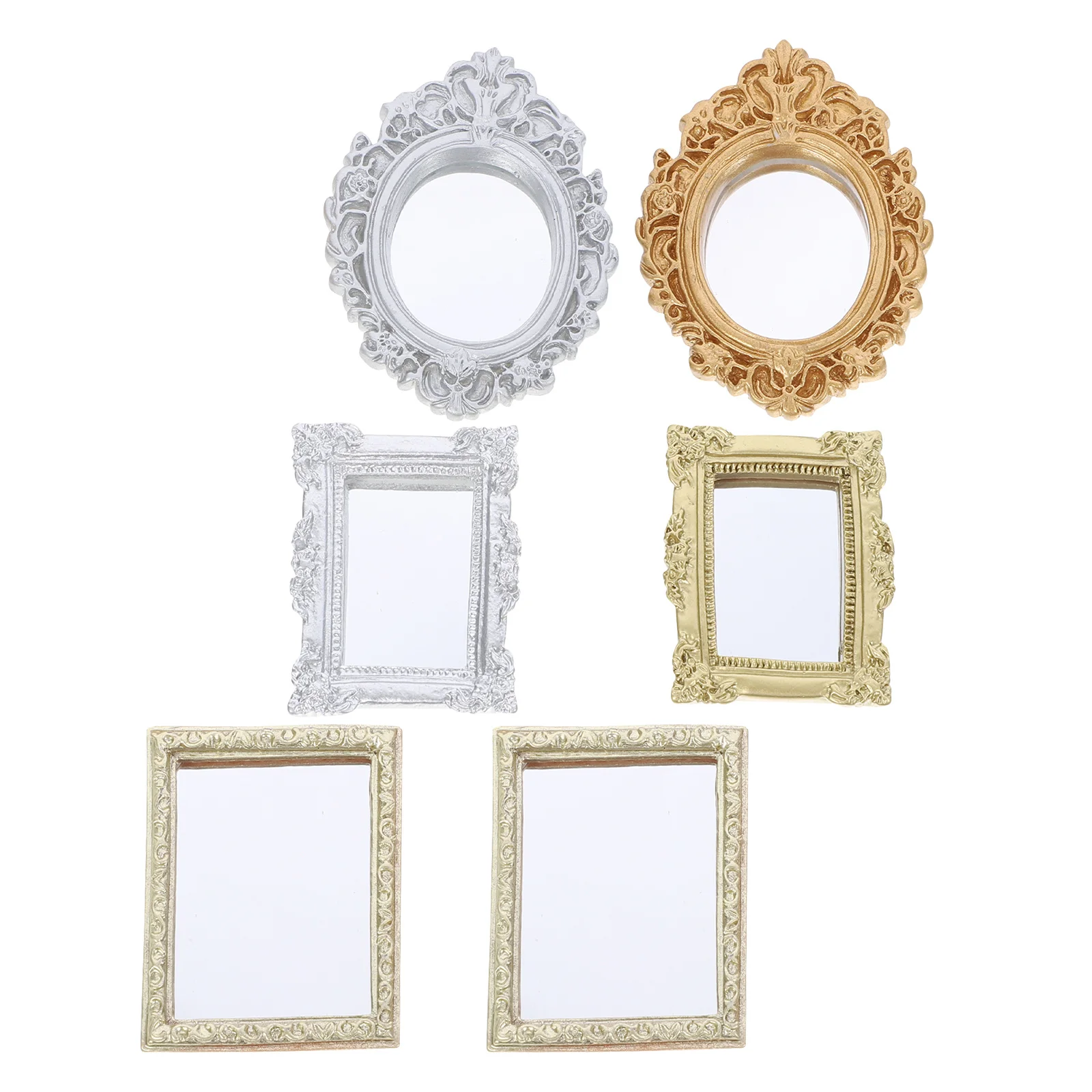 

6Pcs Vintage Style Miniature Wall Mirrors Ornate Resin Frames Mini Mirror for Bedroom Bathroom Dollhouse Furniture Accessories
