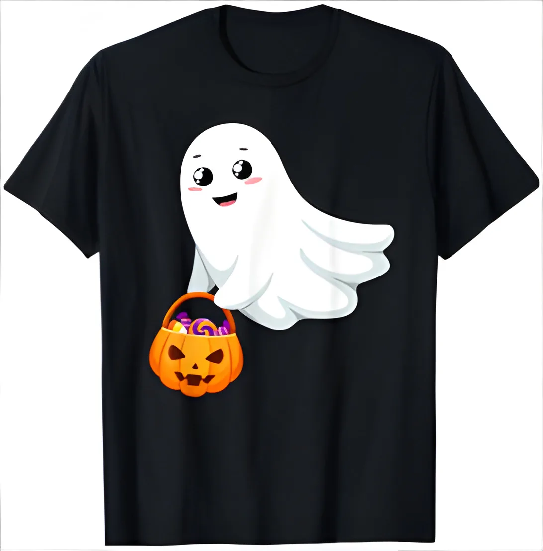 

Ghost With Pumpkin Bag Funny Ghost Halloween T-Shirt