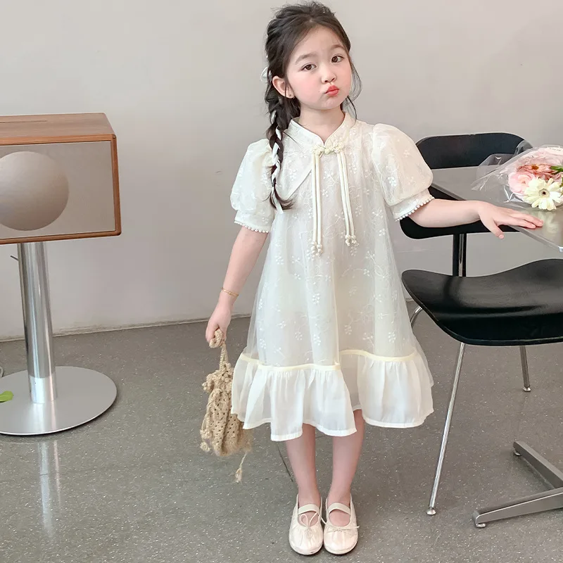 Girls' Summer Dress2024New Little Fashionable Stylish Princess Dress Baby Girl Chinese Style Traditional Skirt