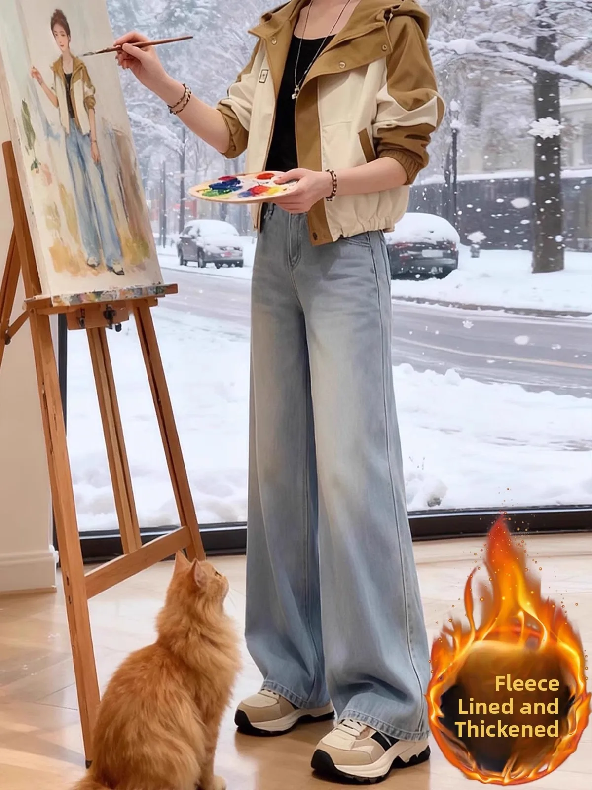 

Light Blue High Waist Wide Leg Denim Jeans Women's Loose Slimming Fce Straight Long Pants Autumn Winter New Sle